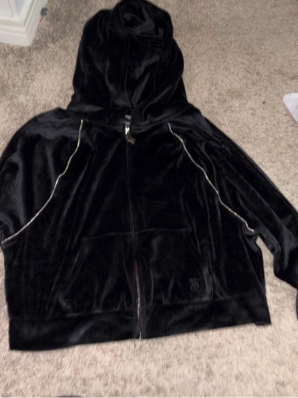 Victoria's Secret Black Velvet Hooded Bomber Jacket